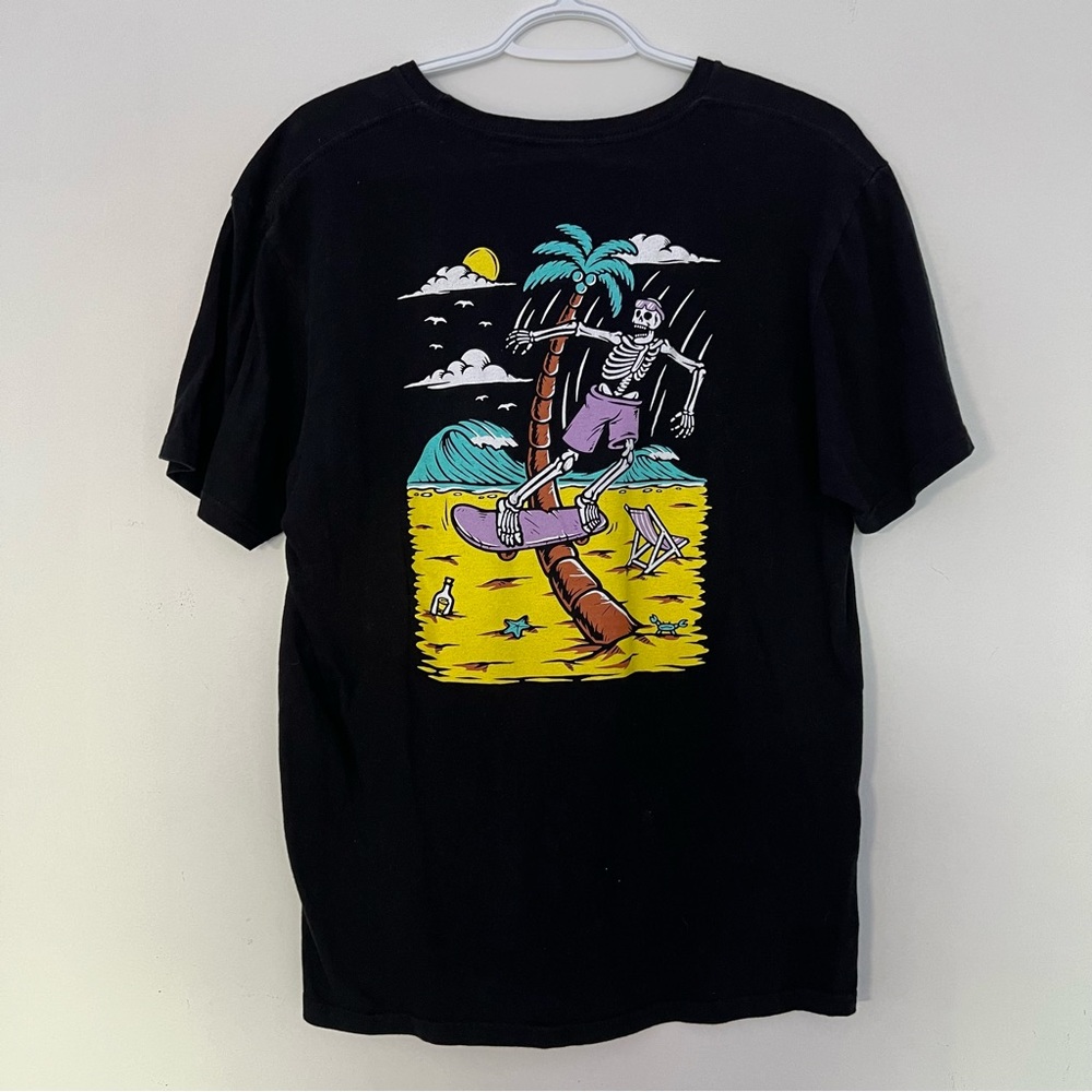 (M) Tshirt California Stylin Black Skeleton Palm Trees